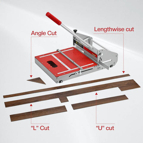 10 Mm All In One Vinyl Cutter Pro Floor Cutting Tool Ready Out Of The Box With A Heavy Duty One Piece Base No Assembly Ultra Rigidity For Clean Precise Vinyl Floor Cuts And Fast Hassle Free Projects, shown with angle and lengthwise cuts