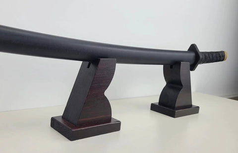 Sturdy Dope Wood Katana Stand Display For Home Or Office Dope Japanese Samurai Sword Holder on a desk