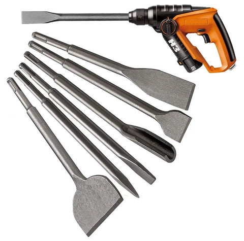 Rotary Hammer Drill Chisel Set With Six Pieces For Tile Masonry Concrete Brick Stone Work Includes Tile Grooving Scraping