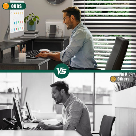 Comparison of 47 Inch Gaming Desk With Power Outlets And LED Lights to a traditional desk setup, showing organization and features.