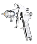 Professional Pressure Feed Air Spray Paint Gun Featuring Precision Nozzle for smooth home and auto coating jobs, chrome finish.