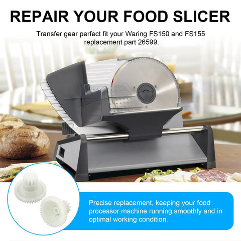 Motor Gear Replacement For Food Slicer FS150 FS-150 FS155 Direct Replacement Part 026599 26599 Easy Install For Quick Meat Slicer Repair No Fuss Easy Fix That Keeps It Running. White nylon replacement gears for Waring FS150 and FS155 slicer