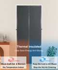 Thermal Insulated Door Curtain With Magnetic Closure, thick dark grey fabric, displayed in doorway, blocks drafts for energy savings.