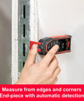 Disto D2R Laser Distance Meter With 490 Ft Range Bluetooth 4.2 NFC Data Transfer To Disto Plan App Smart Horizontal Add Subtract Volume 30 Memory 4 Line Display Intelligent End Piece IP54 Indoor Use Go To Workhorse measuring edge to corner