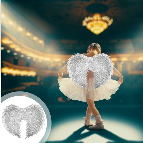 White Feathered Angel Wings With Straps Lightweight Cosplay Wings For Costume Parties And Halloween Accessories Shimmering Silver Foil Plume For A Glam Ethereal Look