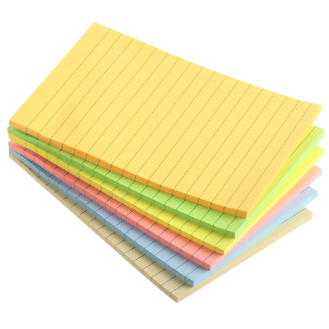 Stack of Lined Sticky Notes 4x6 Inch Pastel Color Ruled Post Its, 6 Pads, 270 Sheets Total for Office School Home Organization