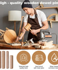 All Purpose 250 Piece Wooden Dowel Pins Kit In 4 Sizes, Fluted Hardwood Dowels For Furniture And Woodworking, Includes One Quarter Inch And Five Sixteenth Inch Pins, Durable Dense Pins For DIY Crafts And Projects; woodworker in shop