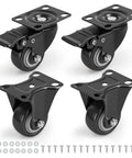 2 Inch Black Mixed Locking And Fixed Casters Set Of 4 With Screws For Garage Workshop Utility Carts And Tool Storage Durable Plate Wheels Built To Roll Smoothly And Lock In Place For Heavy Duty Projects, showing two swivel casters with brakes and two fixed casters.