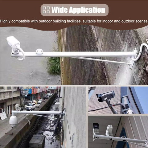 Extendable Outdoor Security Camera Pole Mount 4ft-6.6ft with universal bracket supporting surveillance cameras on a wall