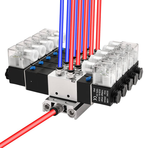 5 Way 3 Position Pneumatic Solenoid Valve Kit Plug And Play With 24V DC Coil For PT One Quarter Ports Internally Piloted 6mm Inlet Outlet