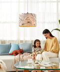 Plug In Pendant Light With Dimmable Switch over a living room with a floral fabric shade, 15 ft clear cord hanging above a family.