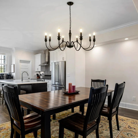 8 Light Black Farmhouse Chandelier For Dining Room And Living Areas Rustic Industrial Iron Candle Chandeliers With Matte Black Finish