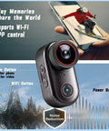 Ultra Compact 4K Sports Action Camera With 140 Degree Wide Angle, Wearable Body Cam showing WiFi app control on smartphone