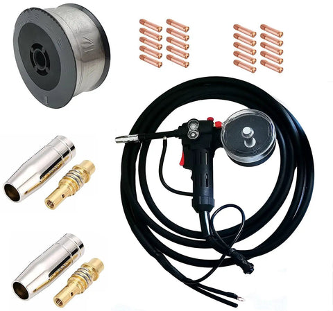 Heavy Duty 200 Amp Aluminum Spool Gun For Mig Torch Welders With 16.4 Ft Cables Fits Miller 210 Spoolmate 3035 Includes 0.8mm Wire And 20 Tips For Smooth Aluminum And Stainless Welding showing components