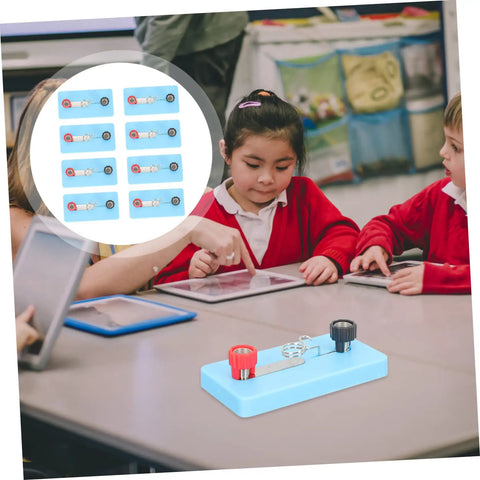 8 Piece Physics Experiment Lamp Holders Science Kit in classroom with children using light bulb sockets and electromagnet projects.