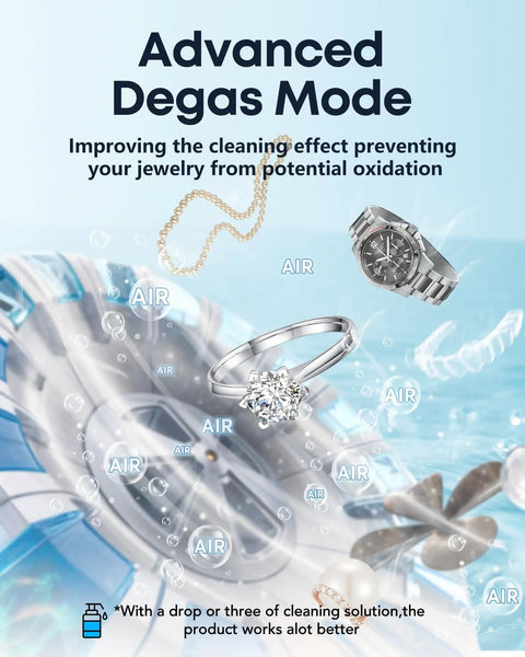 48KHz Ultrasonic Jewelry Cleaner With Dual Modes And Degas Function illustrating advanced cleaning and jewelry protection