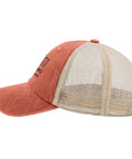 Side view of Be Kind To Nature Lightweight Trucker Hat For Men With Adjustable Buckle in saffron color, breathable mesh back.