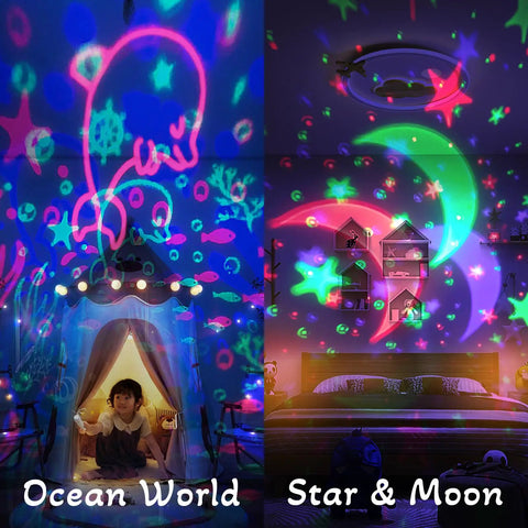 Ocean And Star Night Light Projector For Kids Room, Rotating With 8 Colors, Star And Ocean Projections in children's bedroom
