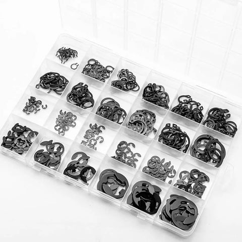 Alloy Steel E Clips And External Retaining Rings Kit Set Keronah With 360 Pieces In 24 Sizes, organized in a plastic case