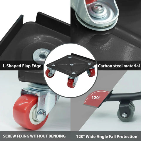 Super Awesome Heavy Duty Furniture Movers With Wheels, 5 Wheel Dolly Kit For Sliding Sofa Fridge Washer Lifter Tool Set Black with carbon steel material and rubber wheels.