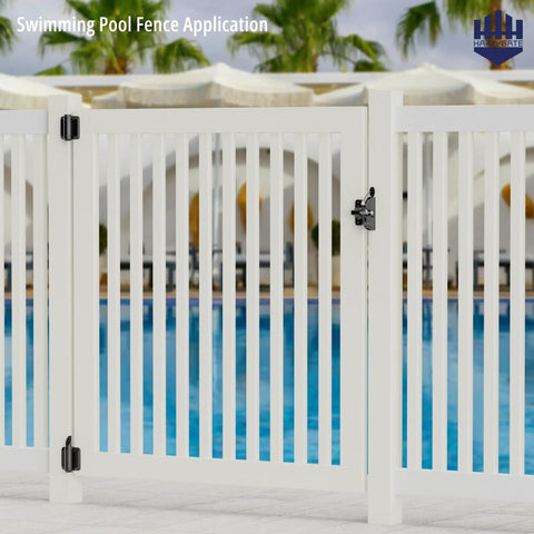 Heavy Duty Two Sided Gate Latch With Key Lock And Upgraded Spring Loaded Pull Cord For Quick Slick Operation On Outdoor Wooden Fences And Dang Sturdy Backyard Security in white pool fence application.