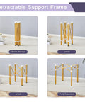 Adjustable Stainless Steel Table Legs Gold Finish Foldable Support Base for Coffee Desk, showing retractable support frame in storage and expanded positions.