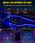 Car interior with RGB Interior Car LED Strip Lights USB Powered Ambient Lighting With Wireless App And Remote Control