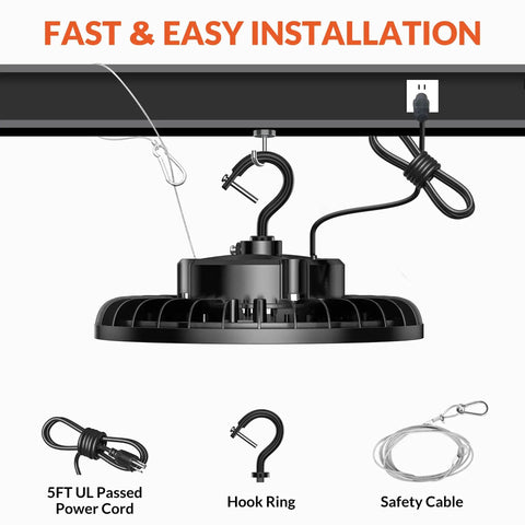 Ridiculously Bright 150W LED High Bay Light With 21000 Lumens 5000K Waterproof UFO Fixture installation instructions