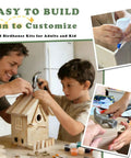 Father and son building a Large Wood Bird House Kit For Outdoors DIY Weekend Project For Adults Build It Yourself With Pre Cut Pieces.