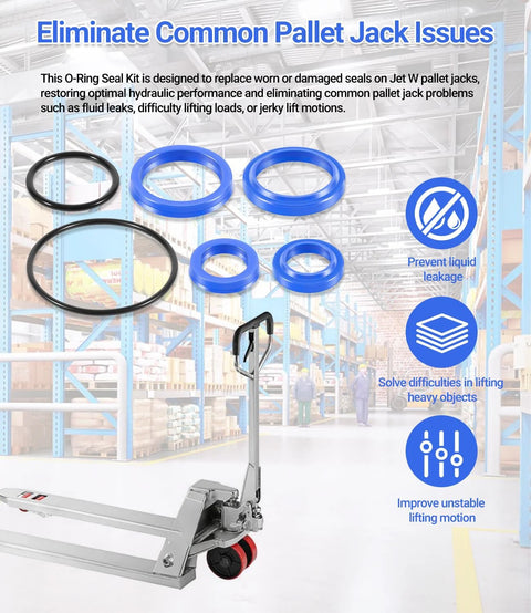 Pallet Jack O Ring Seal Kit For Jet W Pallet Jack PT2748W PT2748LW PT2748L, includes various blue and black seals in warehouse