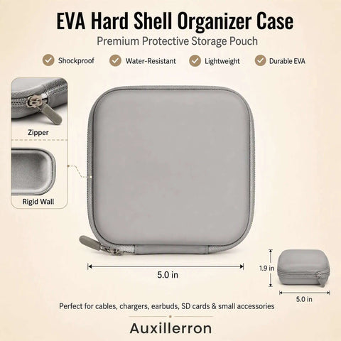 Rugged Eva Hard Shell Cable Organizer No More Gnarly Tangles with zipper, gray, 5-inch size for chargers and electronics.