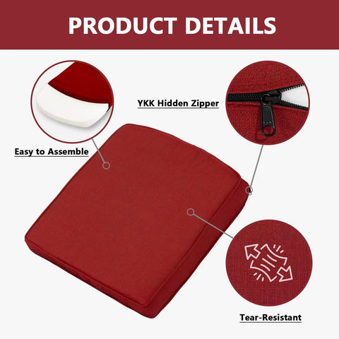 20 X 20 Outdoor Chair Cushions Set Of 2 With 30D High Resilience Foam, Fade And Water Resistant, tear-resistant YKK zipper
