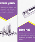 96 Piece Clevis Pin And Round Pin Assortment Kit In 304 Stainless Steel with close-up and grouped pin view