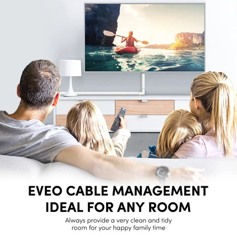 Family watching TV with wall cable hider kit conceals up to 153 inches of wires with easy adhesive install no tools needed