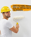 Person using 24 Pack Bulk Paint Roller Covers In Microfiber For Walls And Ceilings Nine By One Half Inch Polyester Naps Durable Home Improvement DIY Roller Covers Yellow And White