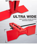 Heavy Duty Steel Scissor Lift Jack 1.5 Ton Car Kit showing ultra wide base for stability and safety
