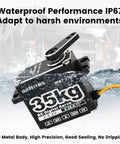 Beefy 35Kg Digital Servo At 8.4V With Full Metal Gear IP67 Waterproof submerged in water to demonstrate its waterproof capability.