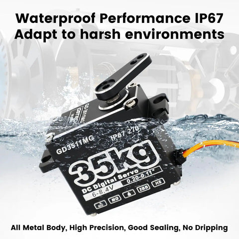 Beefy 35Kg Digital Servo At 8.4V With Full Metal Gear IP67 Waterproof submerged in water to demonstrate its waterproof capability.