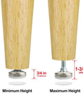 Beefy Heavy Duty Furniture Levelers Adjustable Leveling Feet for tables chairs cabinets and sofas, showing minimum and maximum height adjustments