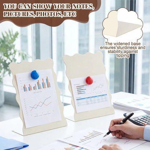 Four Piece Scalloped Magnetic Memo Boards Set For Desk Or Wall Display Eleven By Eight Point Five Inch Magnetic Display Stand shown on desk
