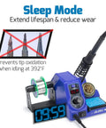 Ready To Roll Soldering Station Kit With 130W Max Power And 926LED V3 showing sleep mode feature and solder tips.
