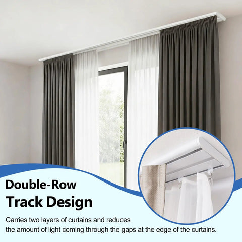 Double Row Ceiling Curtain Track System Silent Heavy Duty Aluminum Rails For Sliding Curtains And Room Divider In White 12 Foot Length Built To Last For Bedroom Living Room Office Or Hotel, installed above window