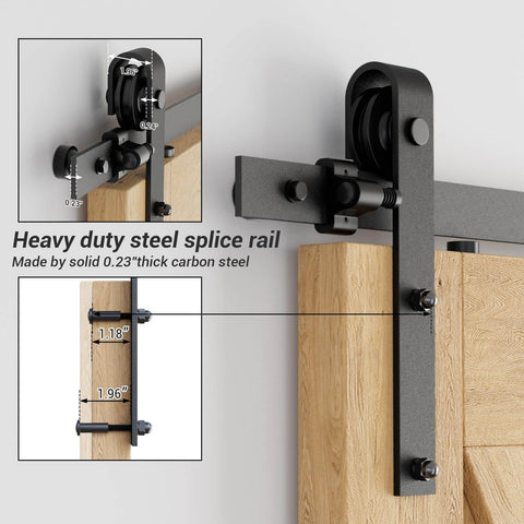 Heavy Duty Barn Door Hardware Kit 4 Foot Sliding Track For 24 Inch Wide Door Panels With Sturdy Steel And Nylon Rollers