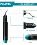 Black and blue pipe cutter tool with measurements and specifications, labeled BS1010, showing close-up details.