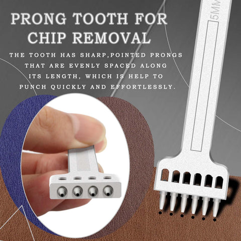 Close-up of prong tooth on 5mm Leather Hole Punch Tool Set With 2 4 6 Prong Tooth, sharp alloy steel tips for leathercraft.