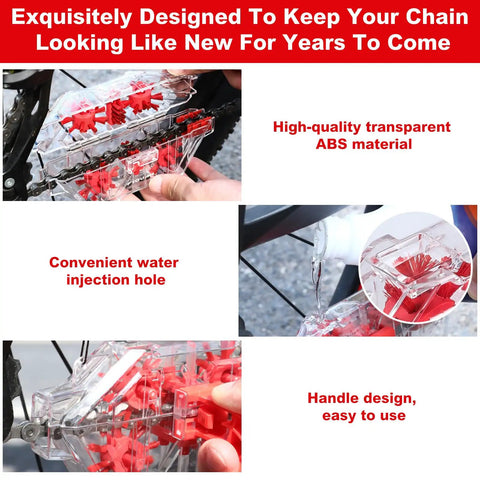 Clear View Bike Chain Cleaner Kit With Large And Small Brush Tools for deep clean showing transparent housing and red brushes