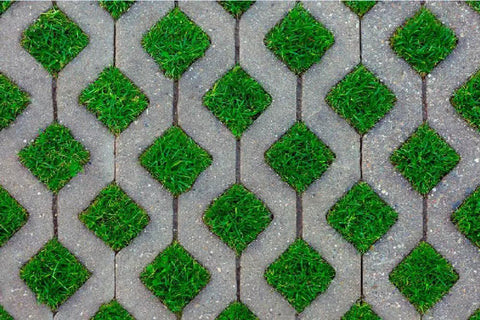 Grass-filled paving blocks installed using DIY Grass Concrete Molds For 19.68 Inch Square Paving Blocks 500x500x60 mm