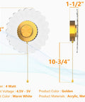 Battery Powered Sunflower Wall Sconce With Vintage Pull Chain 8 Inch Decorative Light For Bedroom Porch Front Door Vanity Cozy Home Vibes Gift For Daughter Uses 3 AA Batteries Not Included, showing size and material dimensions.
