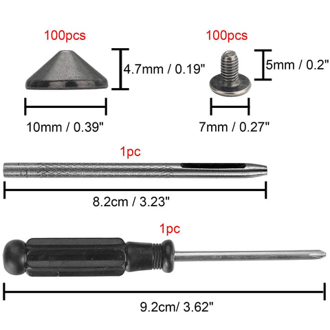 Dope Gun Metal Bullet Spike Studs And Rivets 100 Pack Screw Back Hardware For Streetwear Boots Leather Mods Jackets Bags With Tool Kits 3/16 Inch Height, parts and tools included