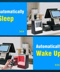 Handsfree Omnidirectional Desktop Barcode Scanner with USB cable shown at checkout with sleep and wake up modes in action
